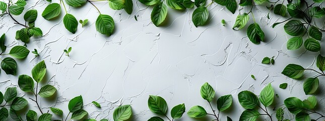 Canvas Print - Green Leaves on White Background