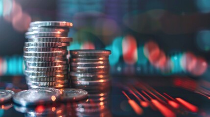 Aufkleber - A stack of coins on a table with a blurry background