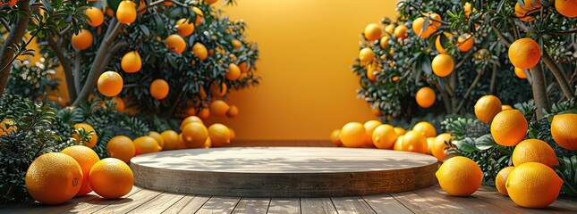 Poster - Orange Orchard with Wooden Platform