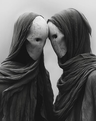 Sticker - Two people wearing masks and draped in black cloth