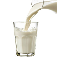 A glass of refreshing milk being poured, showcasing freshness and healthy nutrition. Ideal for dairy product advertisements.