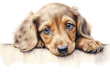 Sticker - Dachshund puppy happy dachshund spaniel drawing.