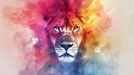 Wall Mural - A colorful lion with a blue and red mane