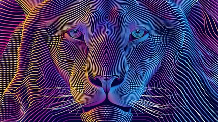 Wall Mural - A colorful drawing of a lion with a blue eye