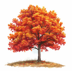 Wall Mural - Illustration of a vibrant maple tree in autumn, showcasing bright orange and red leaves against a white background.