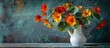© Gular - A lovely arrangement of nasturtium flowers in a pitcher with space for text in a postcard worthy image. copy space available