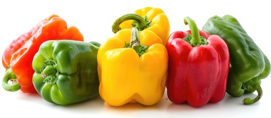 Poster - Bell peppers grouped together with a white background ideal as copy space image