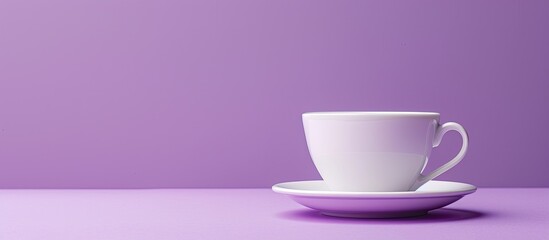 Poster - White coffee cup on a purple backdrop with copy space image