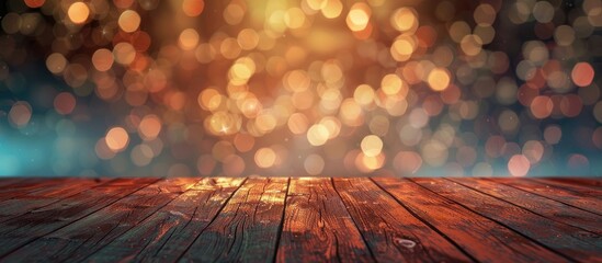 Leinwandbilder - Template mock up showcasing your product in an empty room with a glittering bokeh wall and wooden plank floor ideal for a copy space image