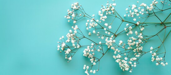 Poster - Copy space image of Gypsophila on a vivid turquoise backdrop