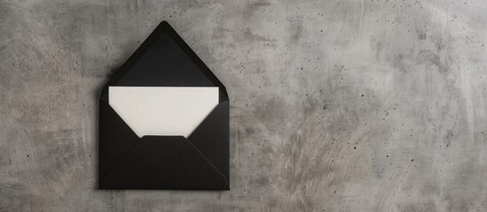 Poster - Mockup featuring a black envelope and an empty white card against a grey background ideal for invitations or greetings with available copy space image
