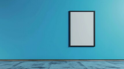 Wall Mural - blue room with a white frame wall. copy space background. generated ai