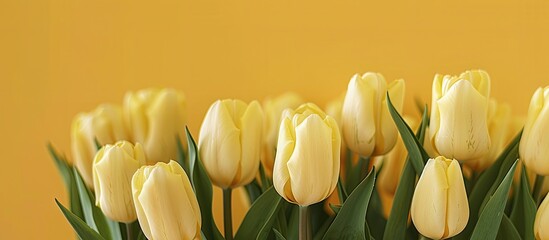Aufkleber - Copy space image featuring a bunch of yellow tulips set against a yellow backdrop