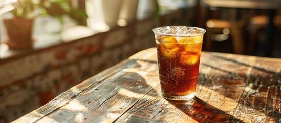 Aufkleber - Beverage on a wooden table with copy space image