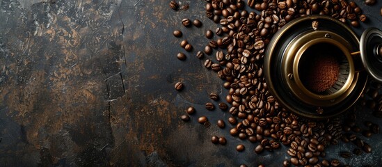 Wall Mural - Coffee grinder and coffee beans with copy space image