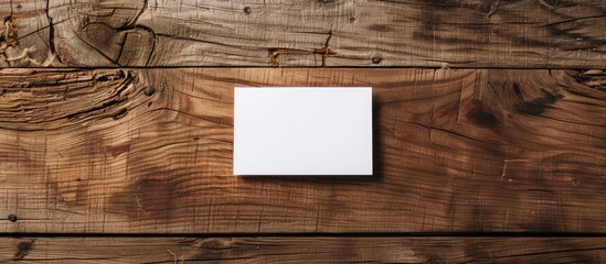 Poster - A wooden background complements a mockup showcasing white business cards perfect for branding identity in this copy space image