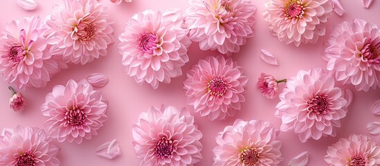 Poster - A rose colored background adorned with pink chrysanthemums provides ample copy space for an image