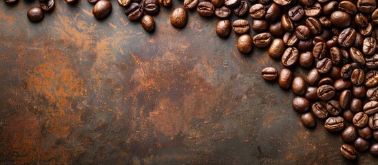 Poster - Stock photo featuring coffee beans on a table with copy space image