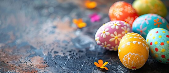 Aufkleber - Easter themed background featuring decorated eggs with copy space image Wishing you a joyful Easter celebration