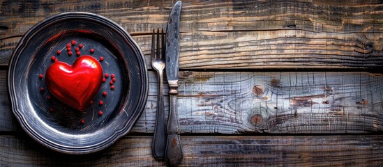 Aufkleber - Valentine s Day dining concept with copy space image on a rustic wooden background