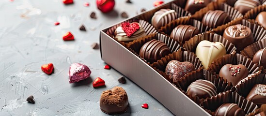 Poster - Valentine s assortment of chocolates in a gift box with copy space image