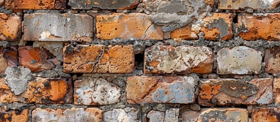 Poster - a dilapidated brick wall with deteriorating stones provides a weathered look in the close up copy sp