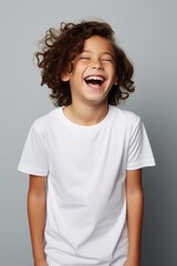 Wall Mural - White t-shirt laughing happy excitement.