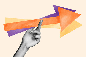 Wall Mural - creative collage picture hand body fragment arrow indicators forward achieve goal inspiration improv