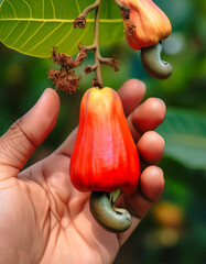 Wall Mural - close up hand selected The best cashew fruit are still fresh and ready to be harvested.