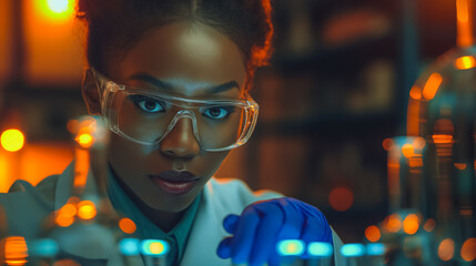 Poster - Multicultural group of scientists working together in a lab, emphasizing diversity and collaboration in scientific experiments.