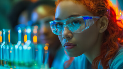 Poster - Multicultural group of scientists working together in a lab, emphasizing diversity and collaboration in scientific experiments.