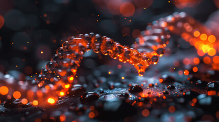 Poster - Biotechnology and natural universe explored through a microscope, with a focus on the DNA structure observed at a microscopic or submicroscopic level.