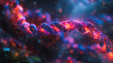 Poster - Submicroscopic view of DNA structure through a microscope, highlighting biotechnology advancements and the natural universe's intricate details.