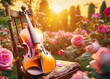 © jobi_pro - Gorgeous violin on antique chair in a dreamy roses garden