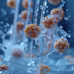 Wall Mural - A splash of water is falling on a bunch of orange balls