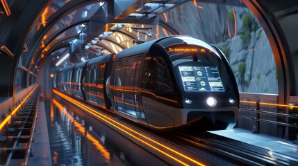 urban innovation futuristic monorail tunnel with interactive voting displays