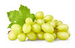 © Yasonya - Cluster of ripe white grapes with green leaf. Yellow organic natural fruit isolated on background. PNG.