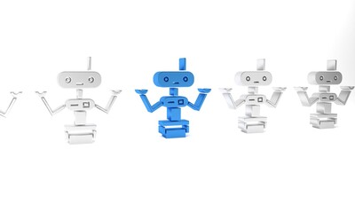 Poster - Blue Robot icon isolated on white background. Minimalism concept. 3D render illustration