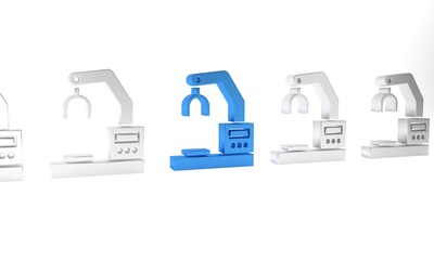 Poster - blue industrial machine robotic robot arm hand factory icon isolated on white background. industrial