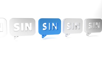 Poster - Blue Mathematics function sine icon isolated on white background. Minimalism concept. 3D render illustration