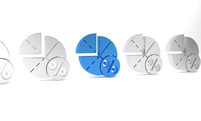 Wall Mural - Blue Graph, schedule, chart, diagram, infographic, pie graph icon isolated on white background. Minimalism concept. 3D render illustration