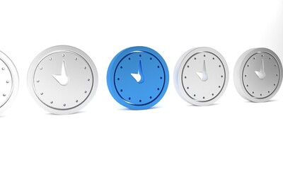 Poster - Blue Clock icon isolated on white background. Time symbol. Minimalism concept. 3D render illustration