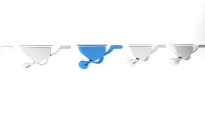 Sticker - Blue Wheelbarrow icon isolated on white background. Tool equipment. Agriculture cart wheel farm. Minimalism concept. 3D render illustration