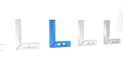 Sticker - Blue Corner ruler icon isolated on white background. Setsquare, angle ruler, carpentry, measuring utensil, scale. Minimalism concept. 3D render illustration