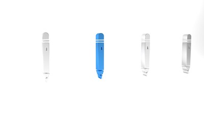 Poster - Blue Pencil with eraser icon isolated on white background. Drawing and educational tools. School office symbol. Minimalism concept. 3D render illustration