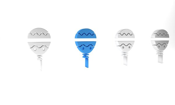 Blue Balloons with ribbon icon isolated on white background. Happy Easter. Minimalism concept. 3D render illustration