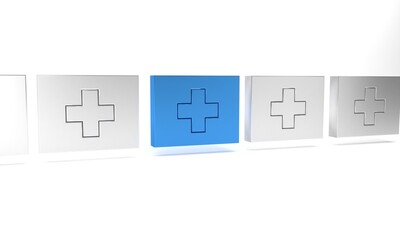 Canvas Print - Blue First aid kit icon isolated on white background. Medical box with cross. Medical equipment for emergency. Healthcare concept. Minimalism concept. 3D render illustration