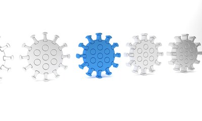 Wall Mural - Blue Virus icon isolated on white background. Corona virus 2019-nCoV. Bacteria and germs, cell cancer, microbe, fungi. Minimalism concept. 3D render illustration