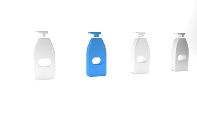 Sticker - Blue Bottle of liquid antibacterial soap with dispenser icon isolated on white background. Antiseptic. Disinfection, hygiene, skin care. Minimalism concept. 3D render illustration