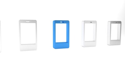 Poster - Blue Smartphone, mobile phone icon isolated on white background. Minimalism concept. 3D render illustration